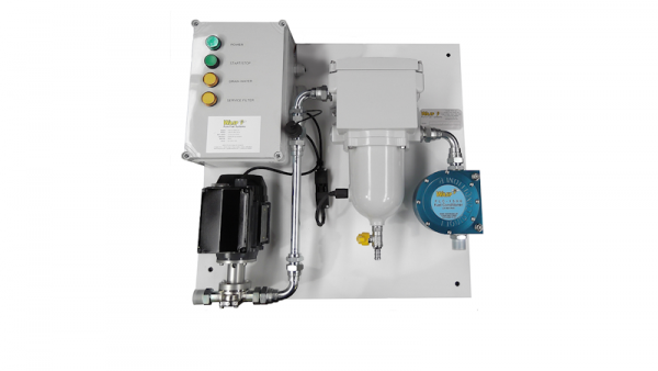 25lit/min Fuel cleaning -10 micron(25 lit/min fuel polishing system which removes particulate, bacteria and free water. Complete with a PLC control box to programme when to run.)