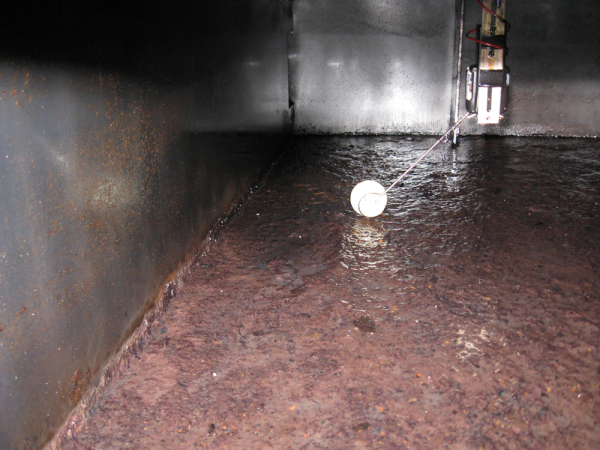 fuel tank contamination (This is an example of a fuel tank which has been effected by a bacterial infection caused by water in the tank. Water is created from condensation and rain leaking in to the tank.)